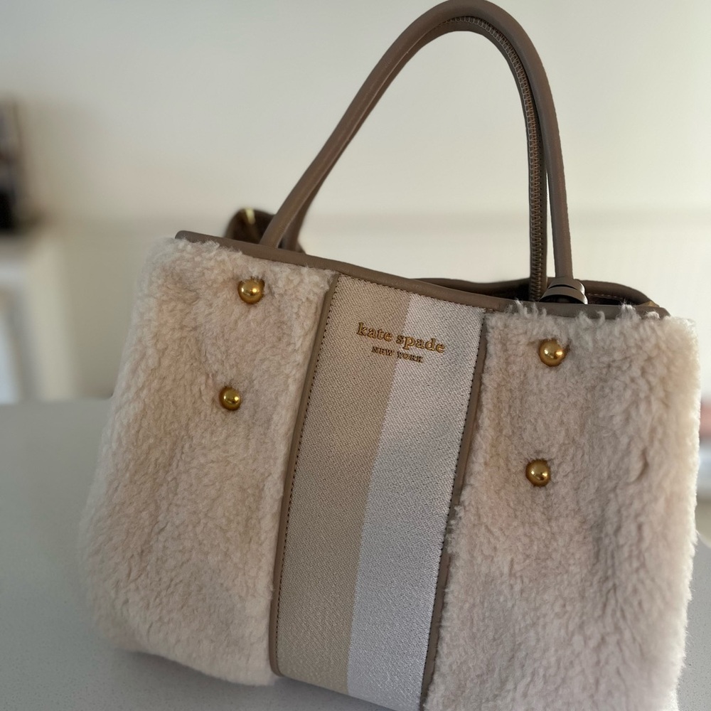 Kate Spade Shearling Tote with Pouch | Neutral Stripe